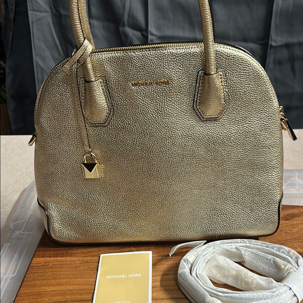 Michael Kors Gold Satchel with Textured Leather Finish